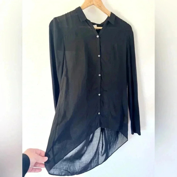 Helmut Lang Black Long Sleeve Lightweight Collared Button Front Shirt Sz Medium - Picture 2 of 9